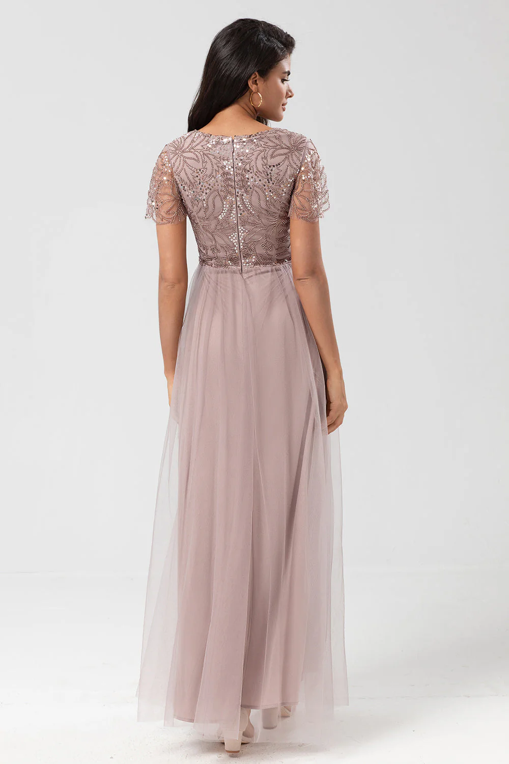 Confidently Charismatic A Line V Neck Dusty Blue Long Bridesmaid Dress with Beading - JUORTHO