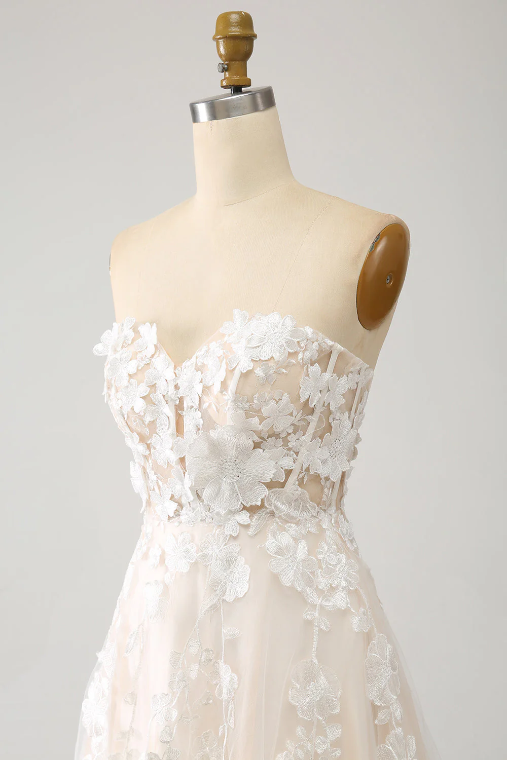 A Line Sweetheart Long Corset Wedding Dress With Appliques - JUORTHO