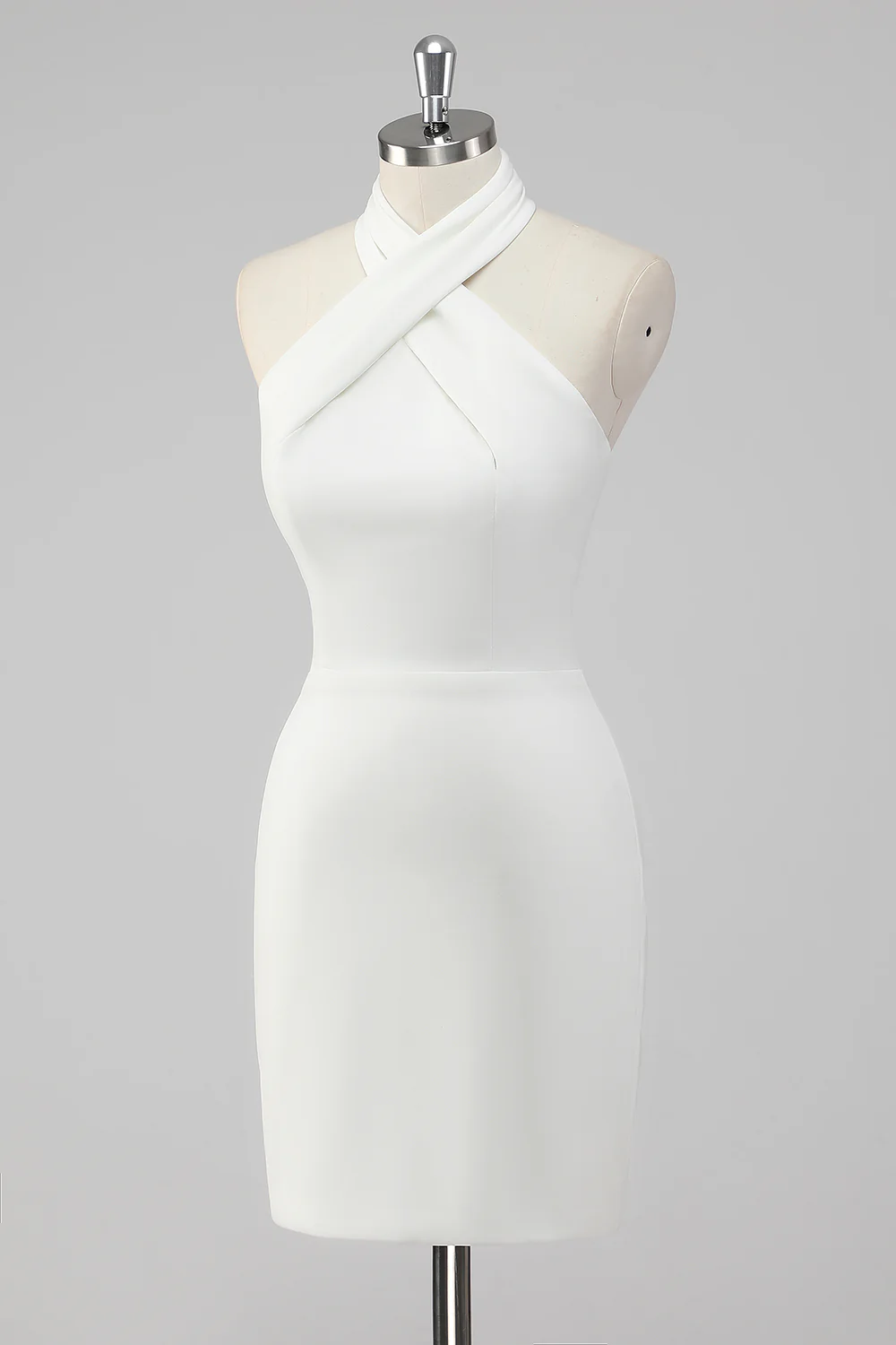 Halter Neck Bodycon Satin Short Little White Dress - JUORTHO