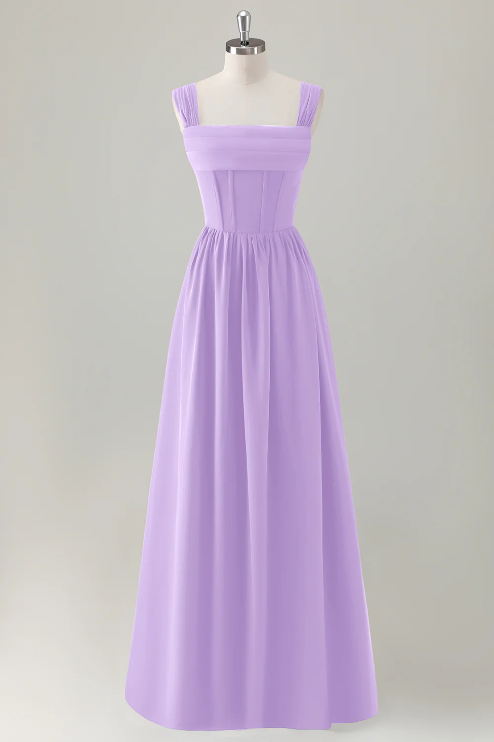 Dark Blue A-Line Square Neck Corset Long Bridesmaid Dress with Lace Up Back - JUORTHO