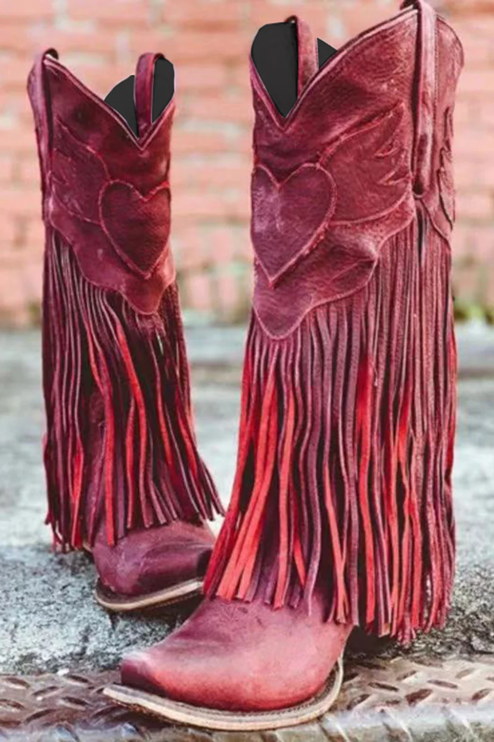 Dark Red Fringed Ankle Boots - JUORTHO