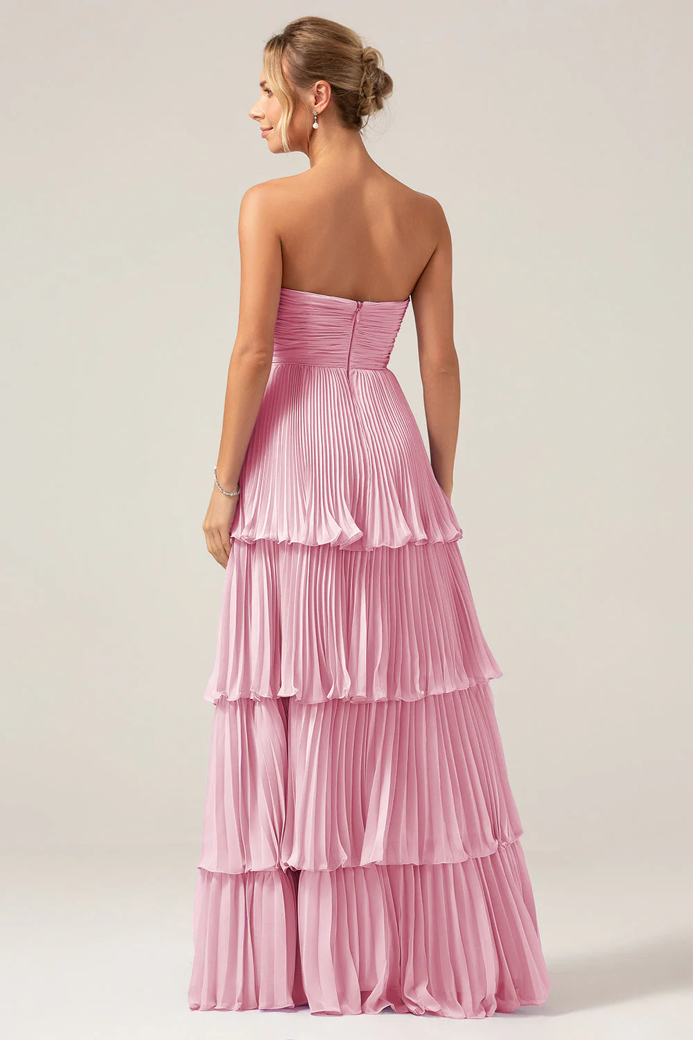 A-Line Sweetheart Tiered Chiffon Long Lilac Bridesmaid Dress with Pleated - JUORTHO