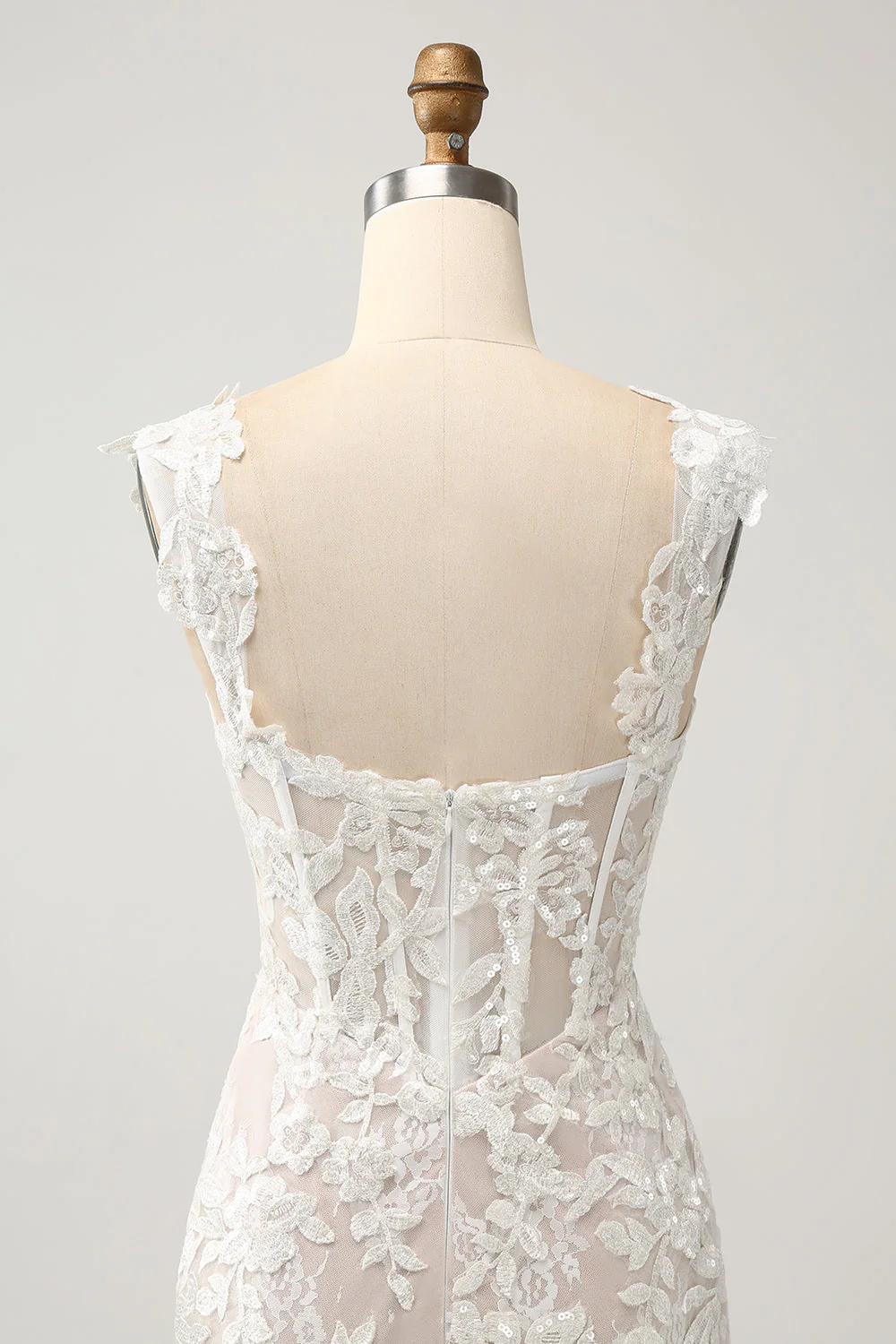 White Mermaid Off the Shoulder Sweep Train Wedding Dress with Applique Lace - JUORTHO