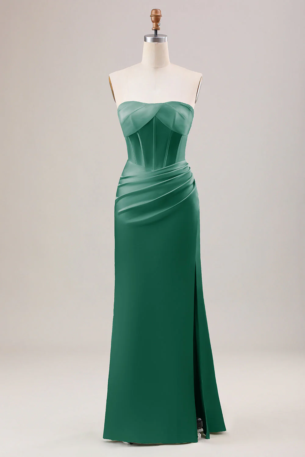 Sheath Corset Strapless Long Green Bridesmaid Dress With Slit - JUORTHO