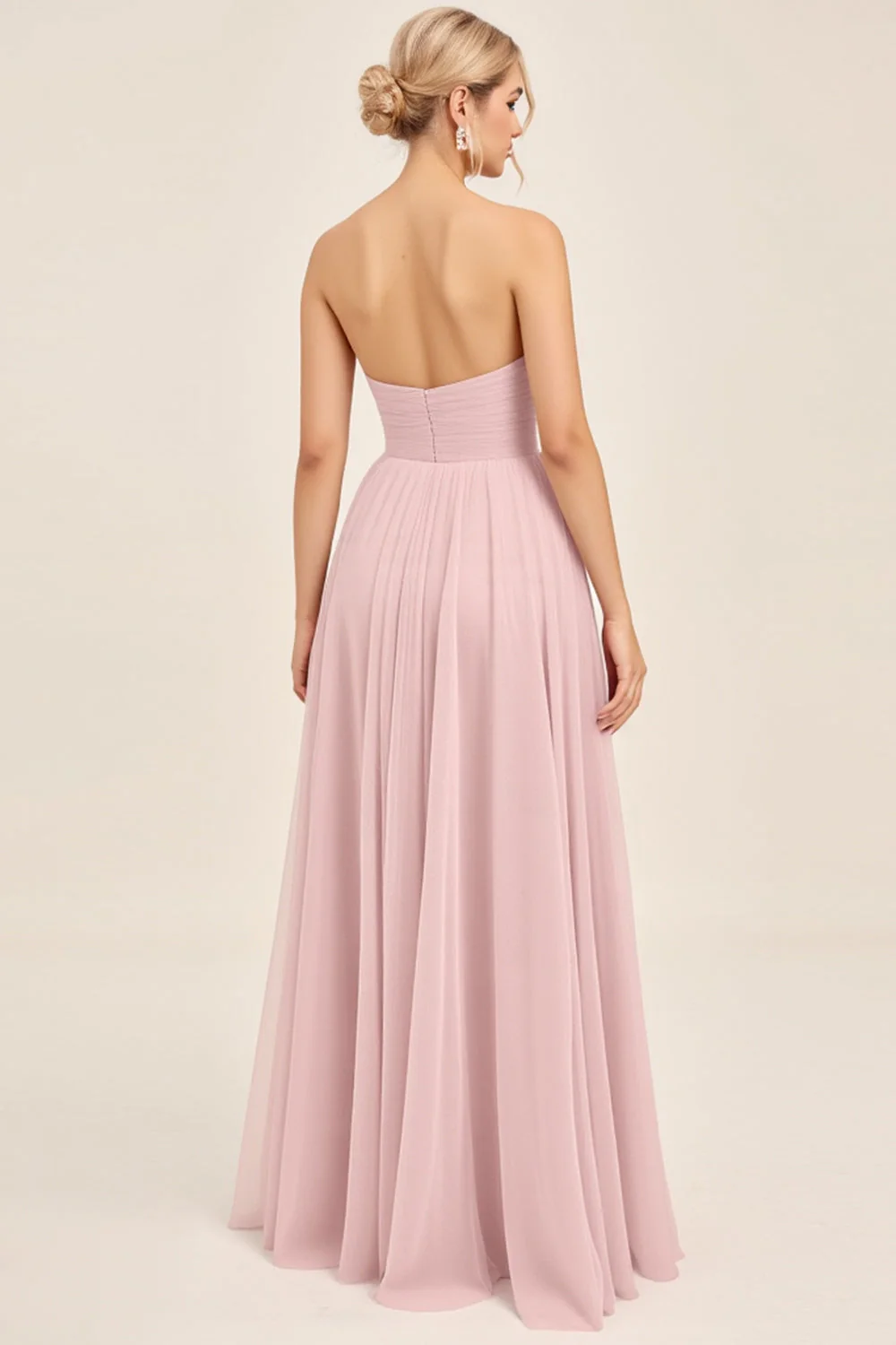 Candy Pink A Line Ruhced Sweetheart Long Bridesmaid Dress - JUORTHO