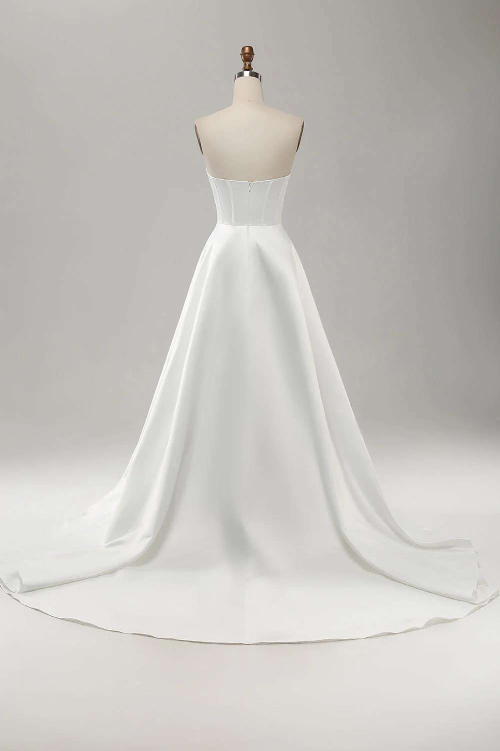 Elegant White A Line Strapless Pleated Sweep Train Bridal Dress With Split - JUORTHO