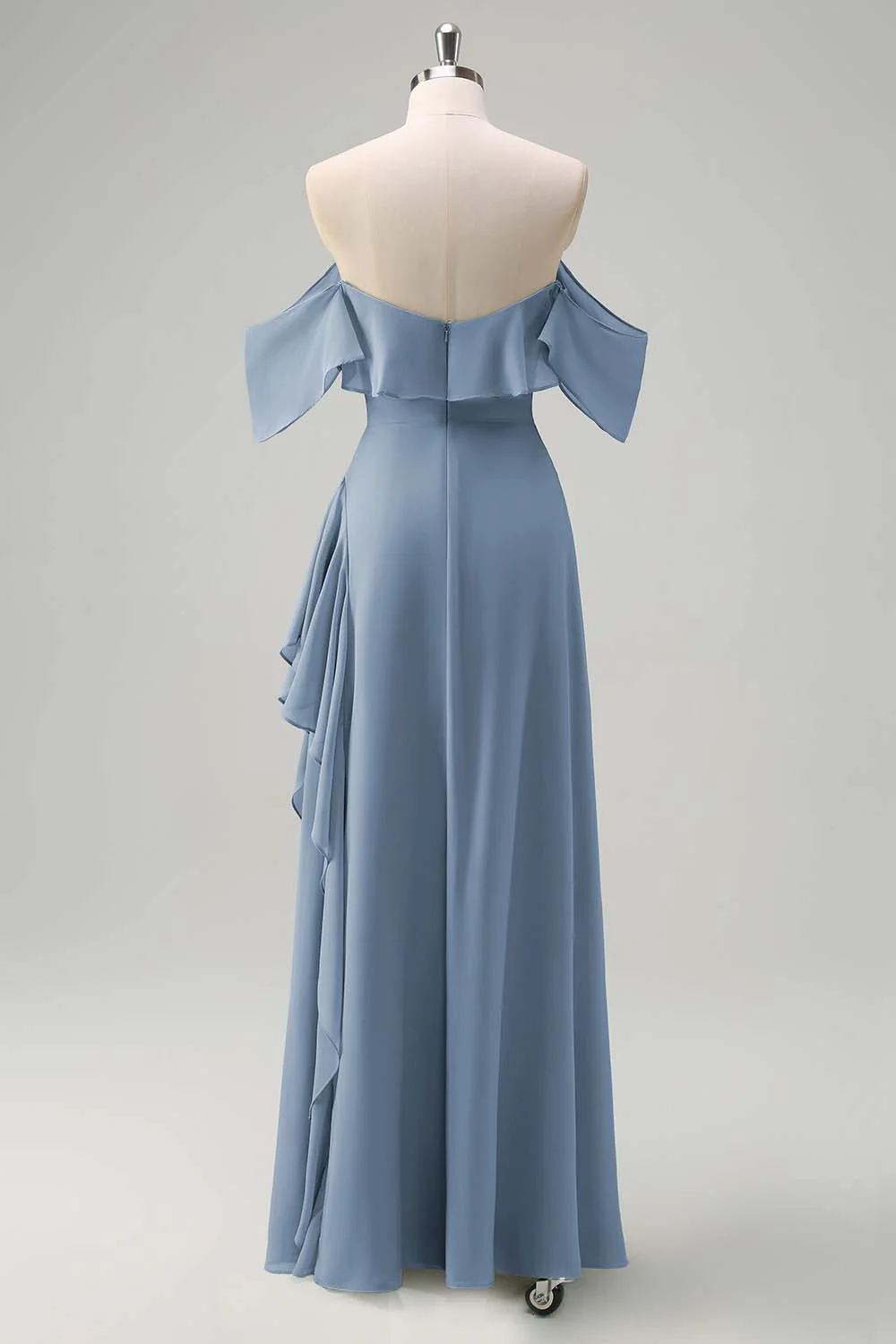 Light Green Off The Shoulder Chiffon Long Bridesmaid Dress - JUORTHO