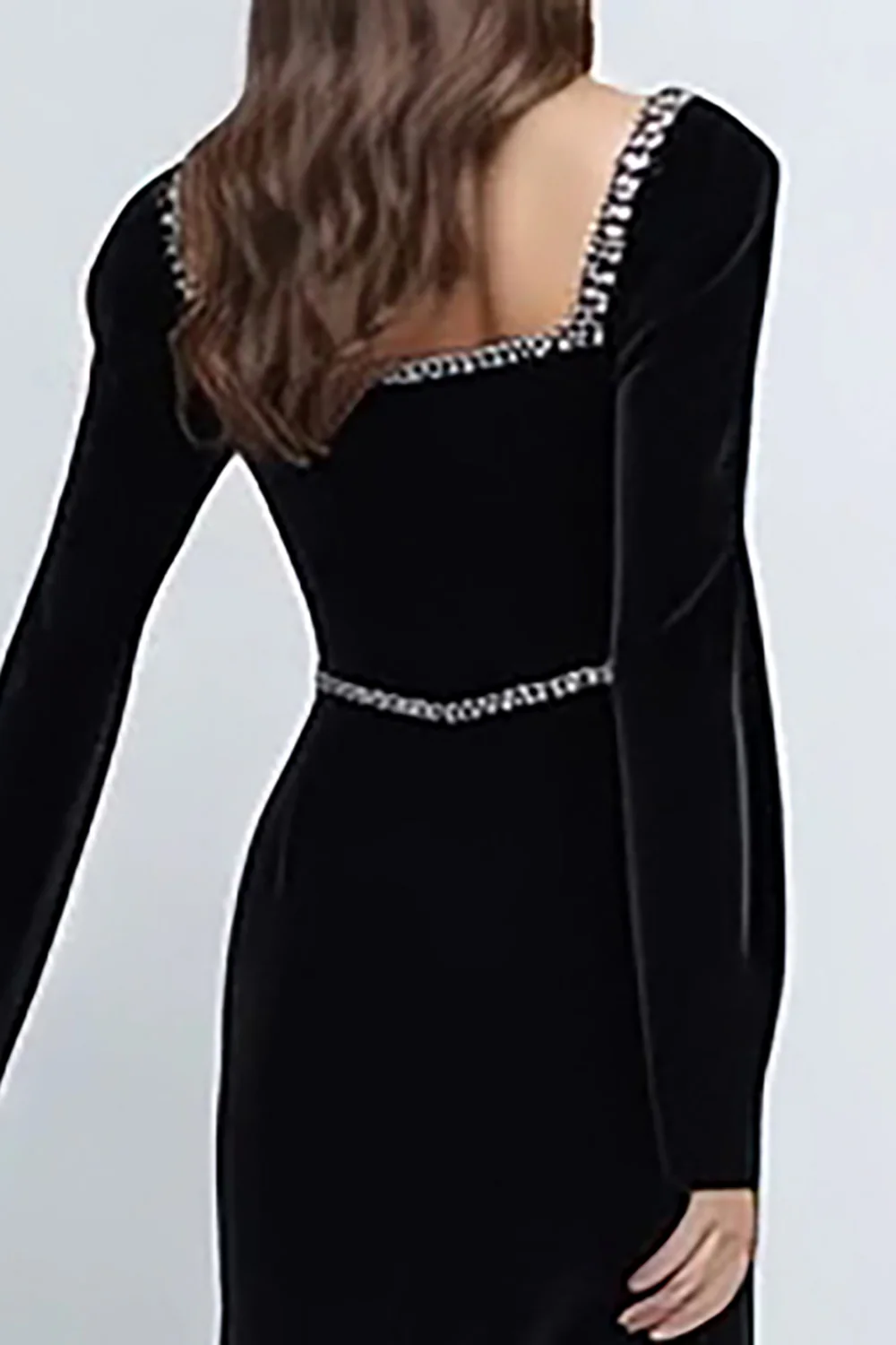 Sparkly Black Velvet Long Sleeves Holiday Party Dress with Beading - JUORTHO