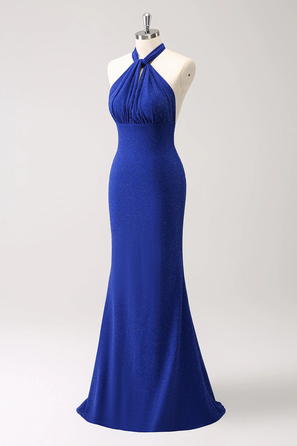 Glitter Blue Halter Bodycon Mermaid Bridesmaid Dress - JUORTHO