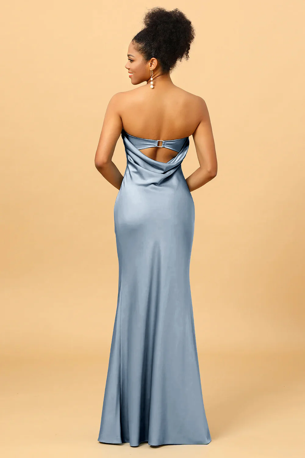 Grey Blue Satin Mermaid Bridesmaid Dress - JUORTHO