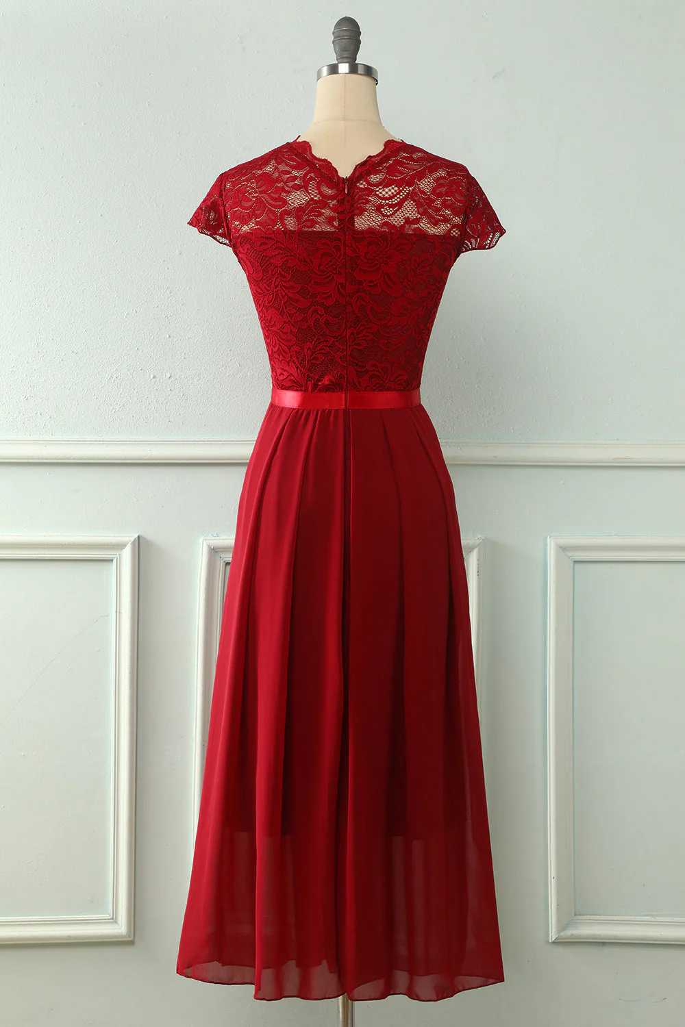 Navy Midi Lace Bridesmaid Dress - JUORTHO