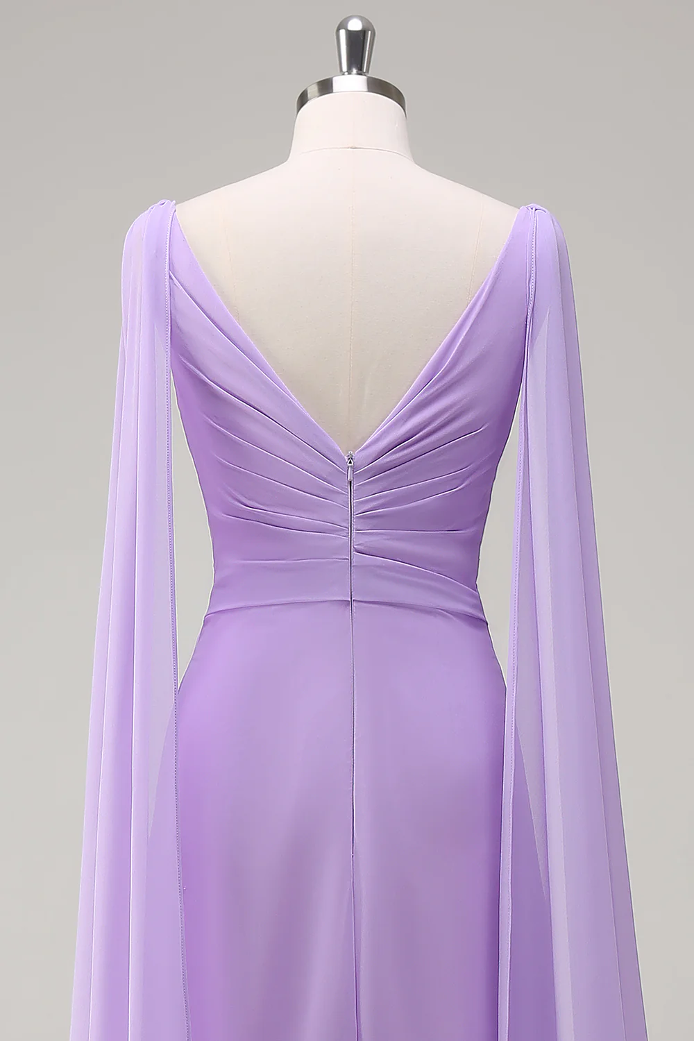 Lilac V-Neck Ruche A-Line Bridesmaid Dress - JUORTHO