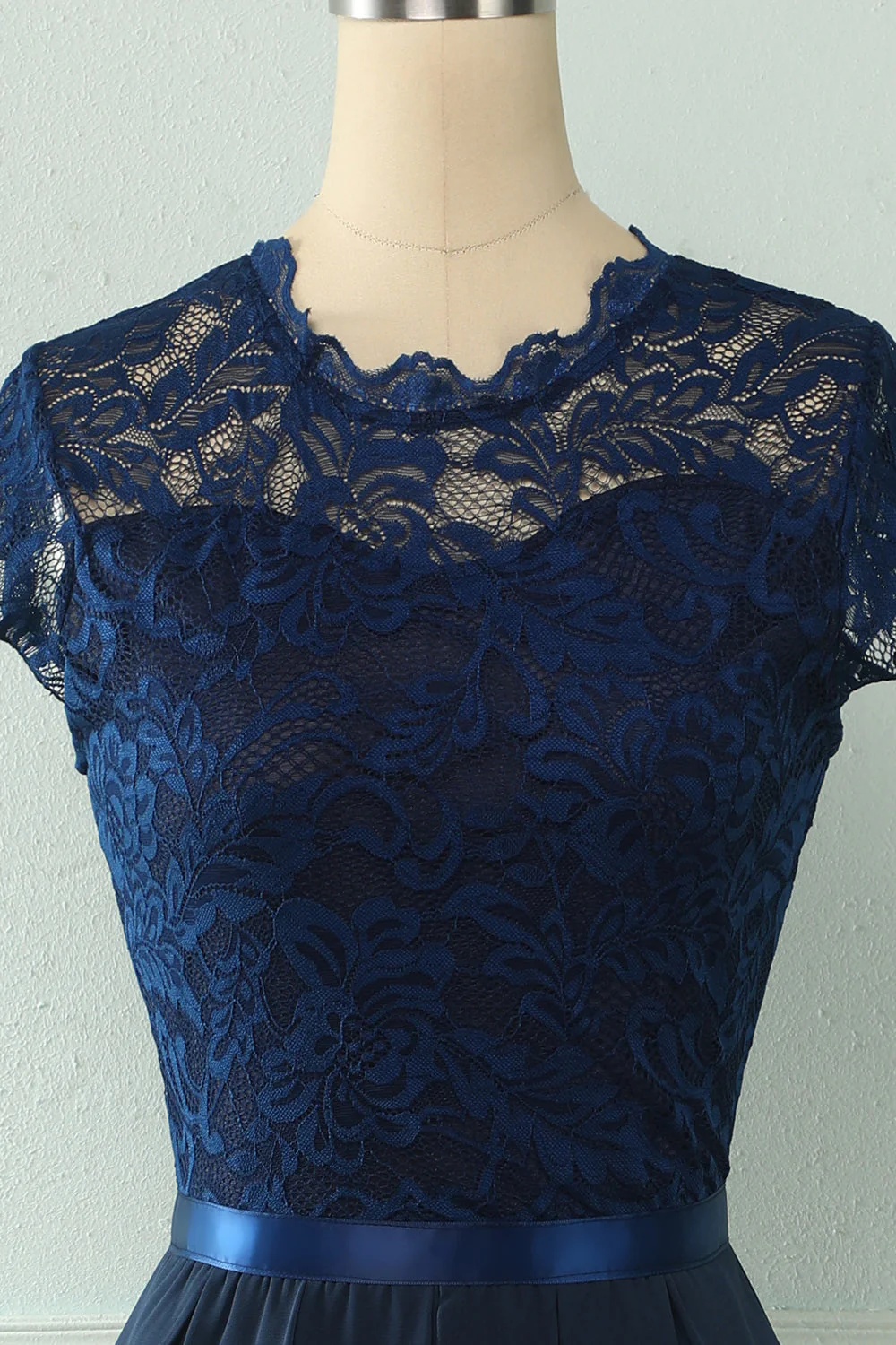 Navy Midi Lace Bridesmaid Dress - JUORTHO