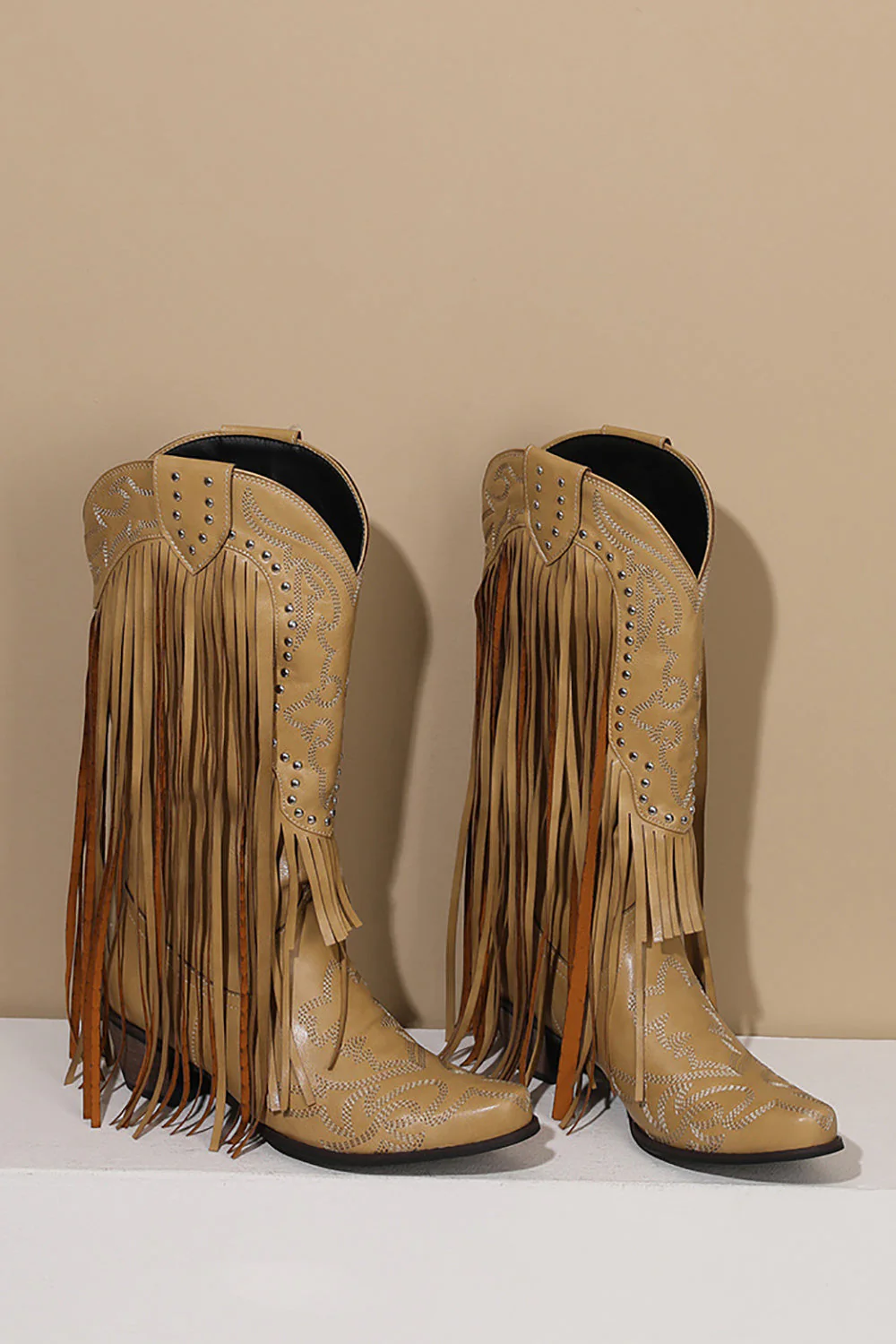 Women's Black Embroidery Tassel Leather Boots - JUORTHO