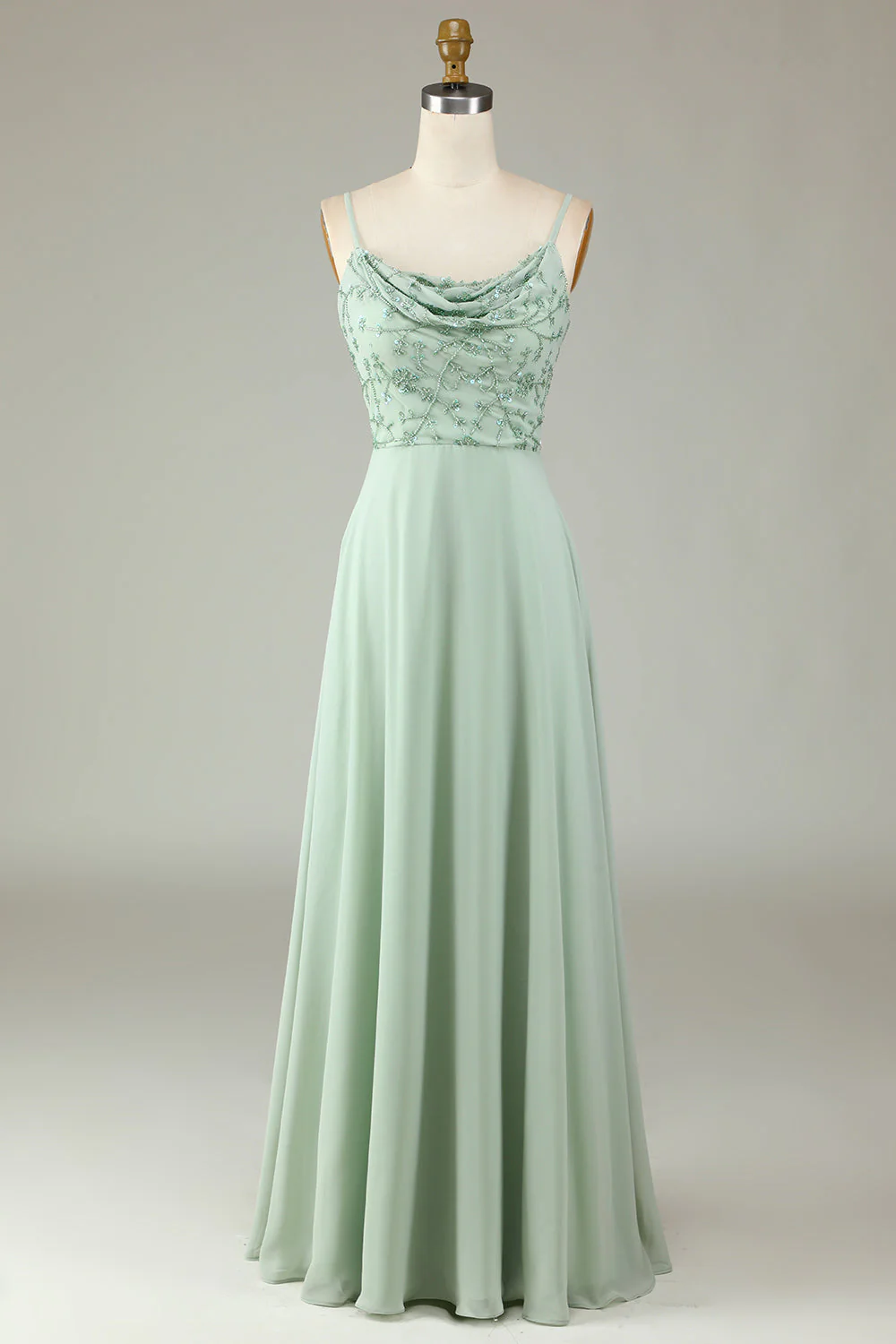 Certifiably Chic A Line Spaghetti Straps Dusty Pink Long Bridesmaid Dress with Beaded - JUORTHO