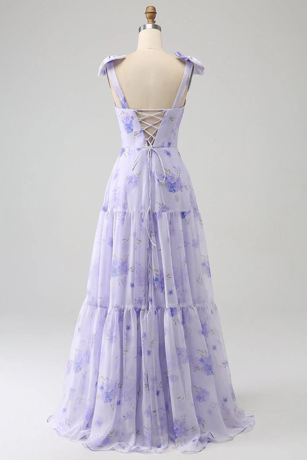 Lilac Corset Floral A-Line Long Prom Dress - JUORTHO