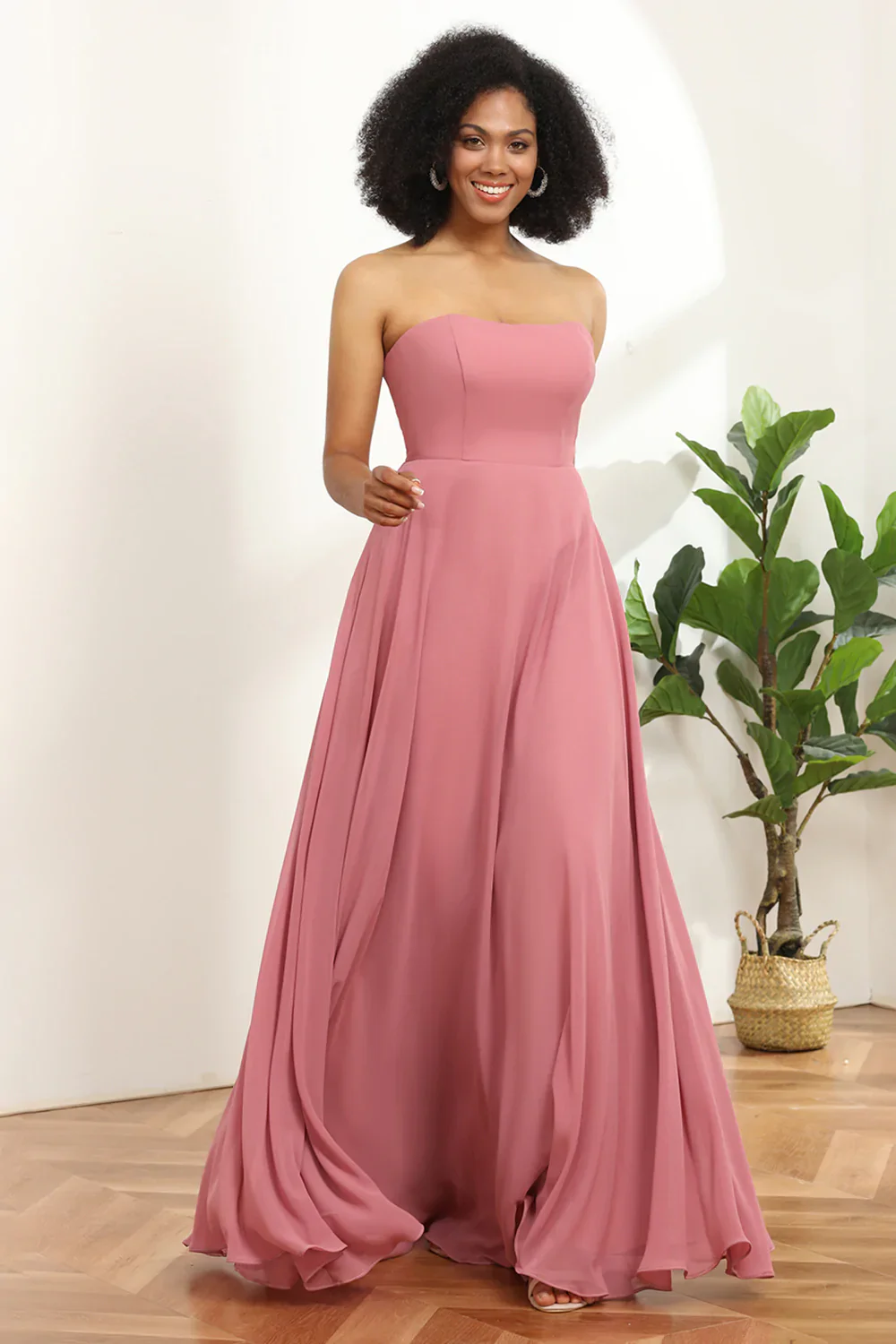 Chiffon A Line Blush Bridesmaid Dress - JUORTHO