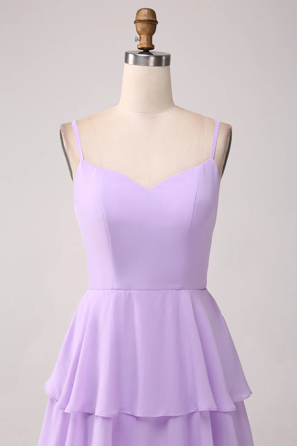 A Line Spaghetti Straps Tiered Chiffon Lilac Bridesmaid Dress with Slit - JUORTHO
