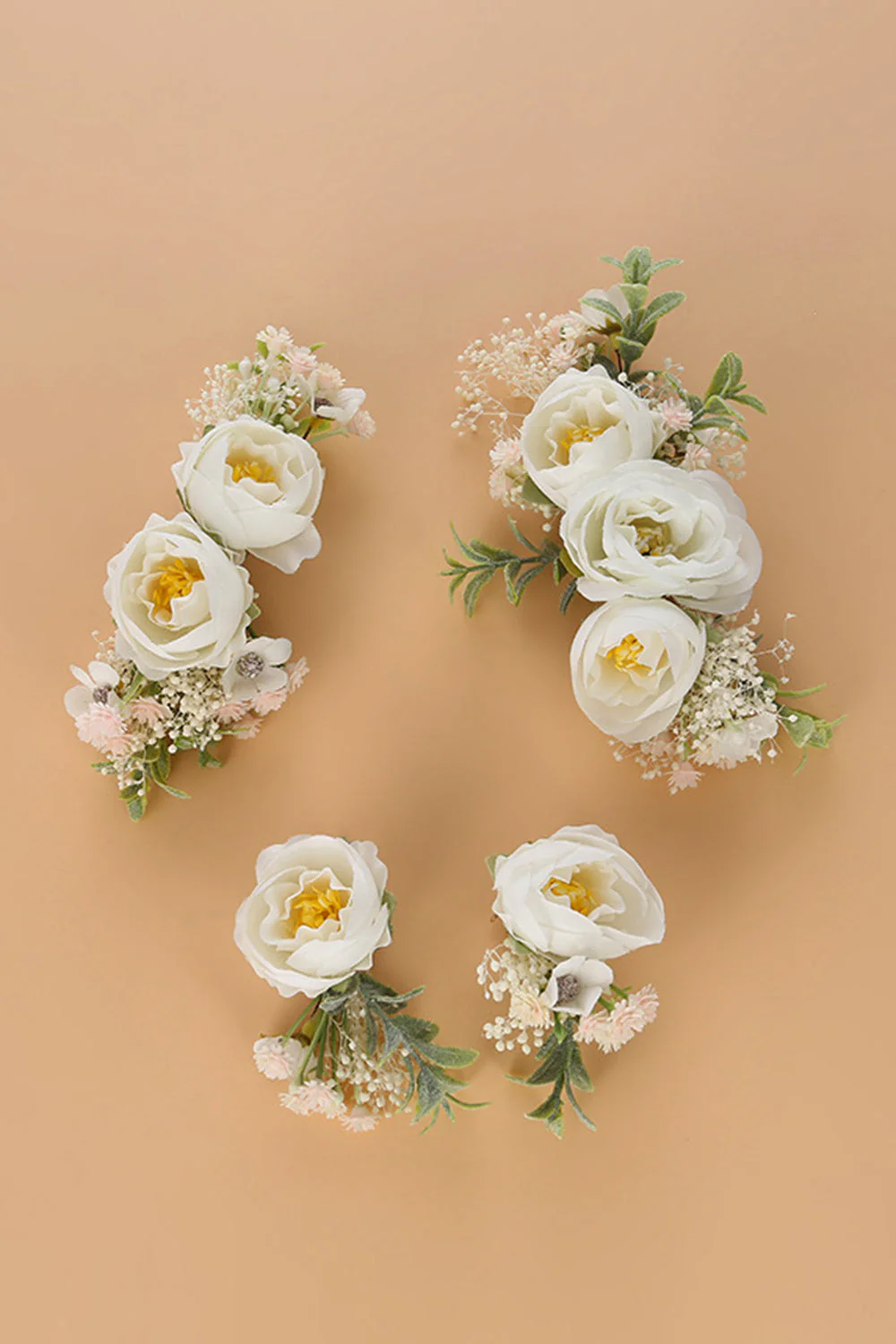 White Wrist Corsage Floral Handmade Bracelet Greenery Hair Comb Floral Bridal Headpiece - JUORTHO