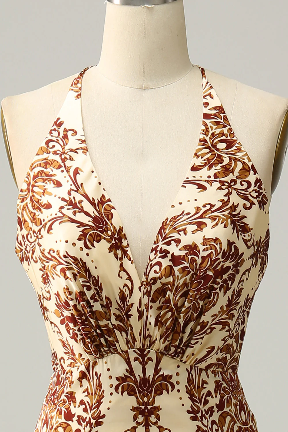 Mermaid Printed Brown Long Bridesmaid Dress - JUORTHO