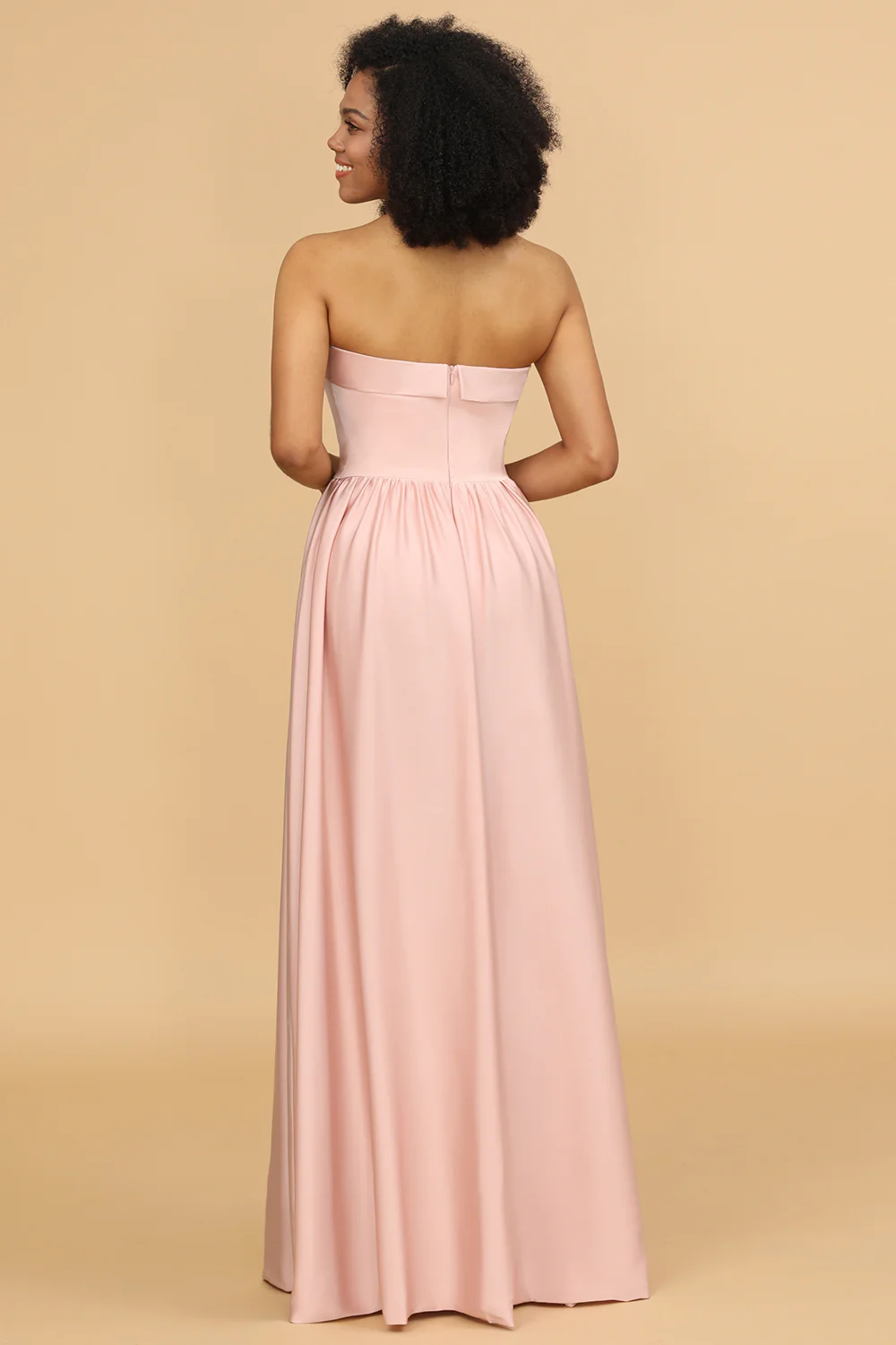 Off-the-Shoulder Floor-Length Satin Bridesmaid Dress With Pocket - JUORTHO