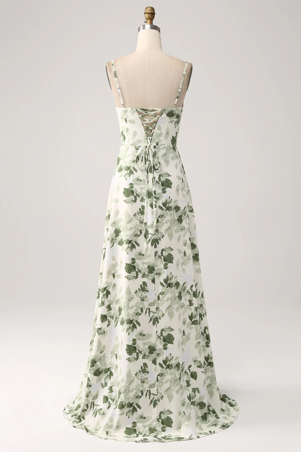 Cowl Neck Green Floral A Line Prom Dress with Slit - JUORTHO