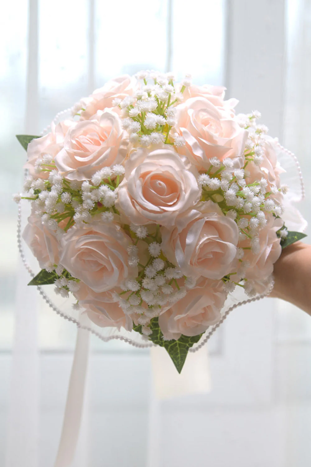 Pink Artificial Roses Bouquet for Wedding - JUORTHO