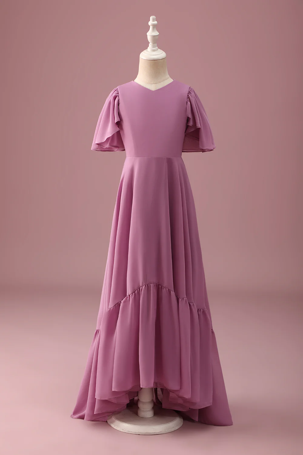 Vintage Mauve High-Low A-Line Junior Bridesmaid Dress - JUORTHO