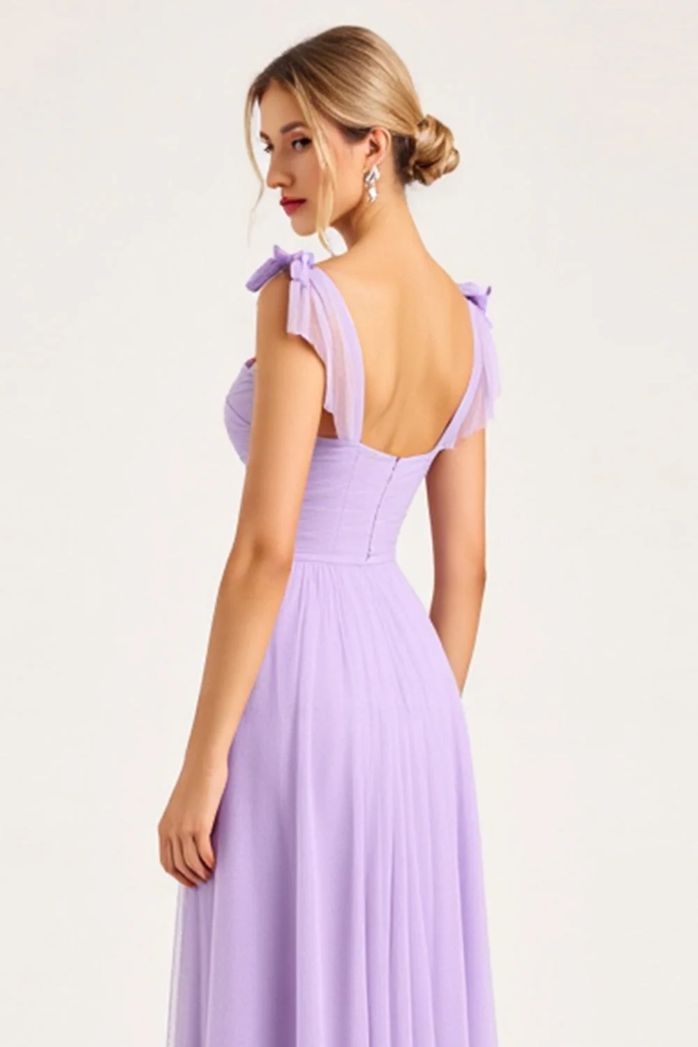 Lilac A Line Spaghetti Straps Long Bridesmaid Dress with Slit - JUORTHO