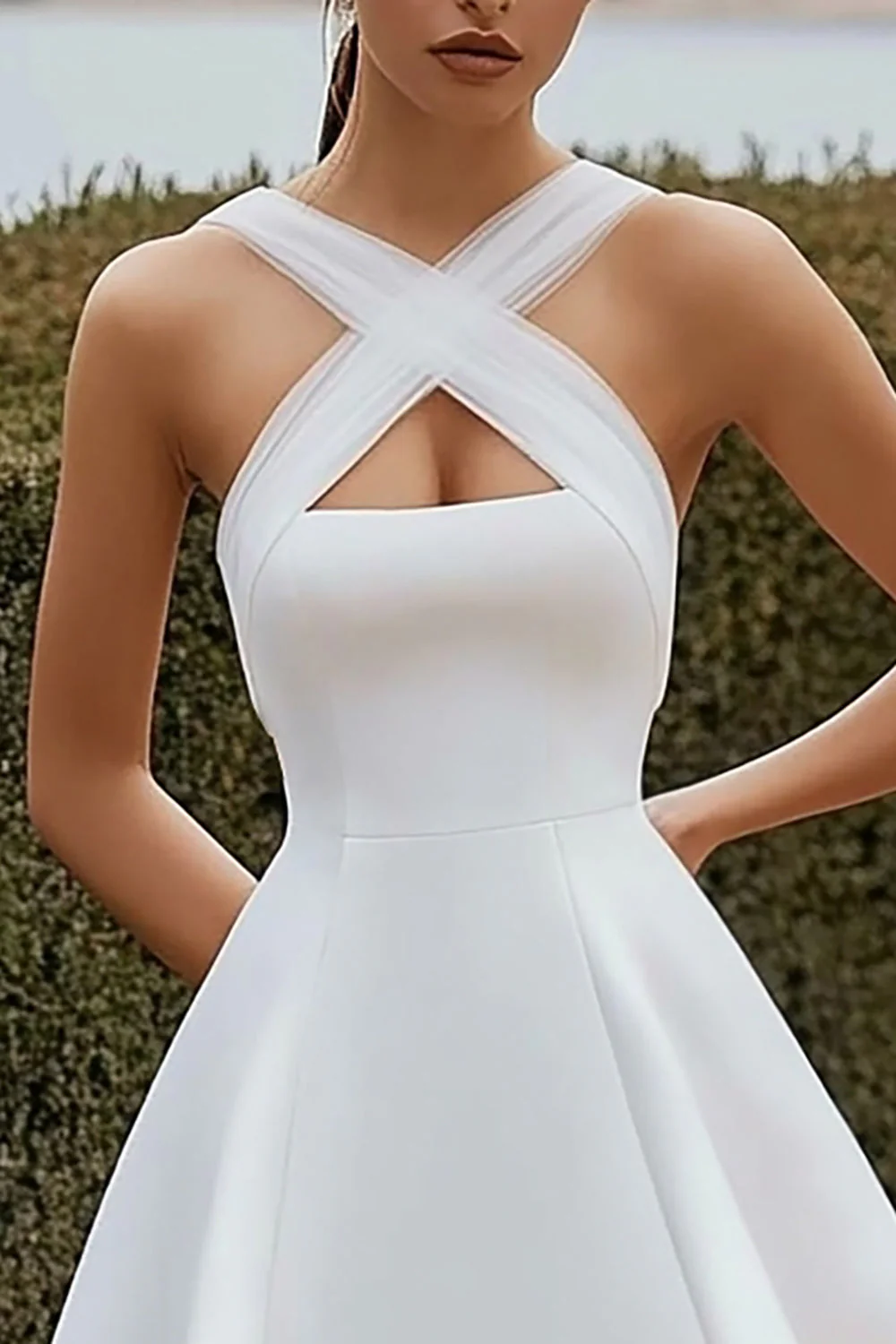 A Line White Satin Crossed Straps Short Graduation Dress - JUORTHO