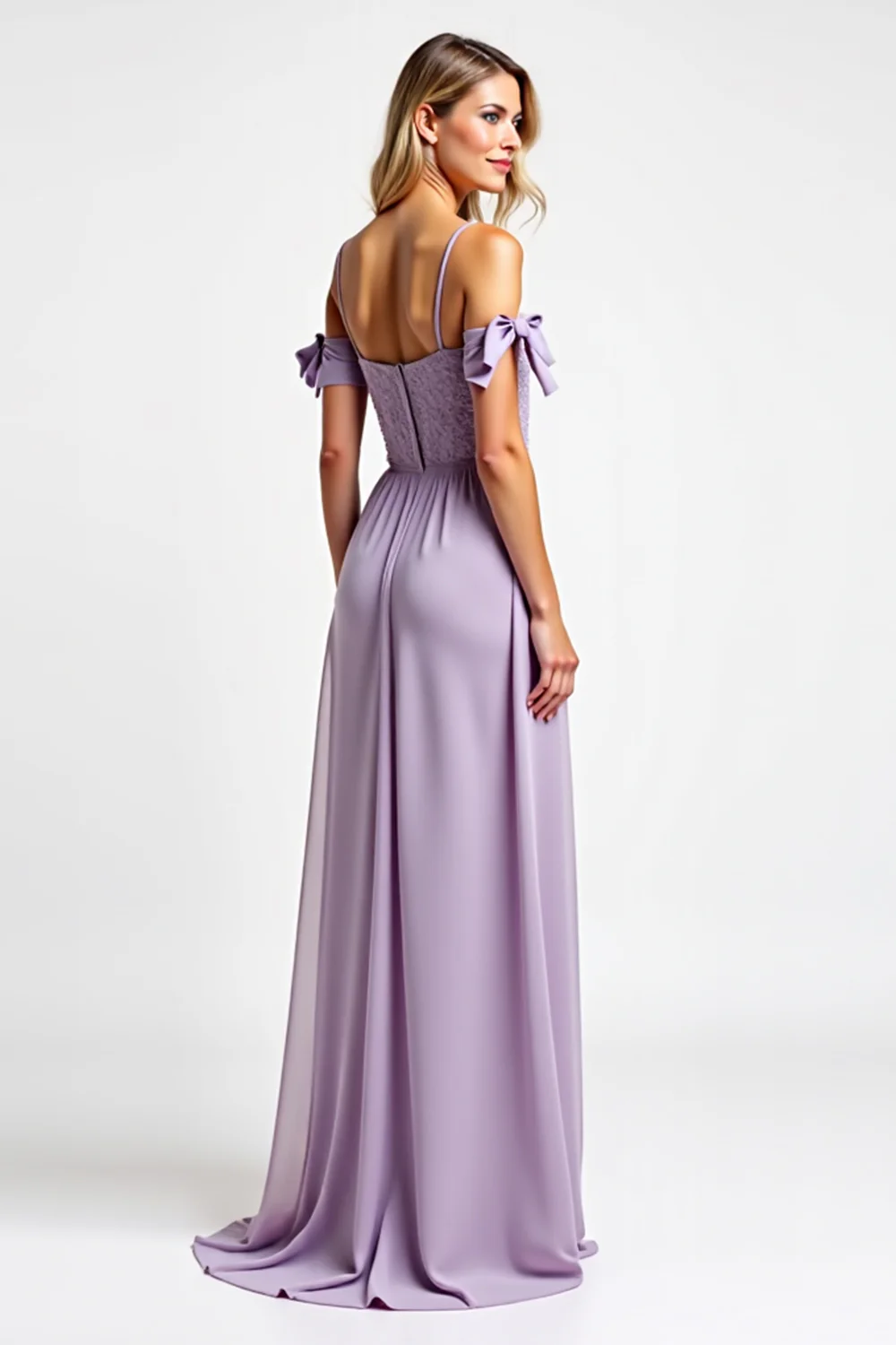 Purple Chiffon Long Spaghetti Straps Bridesmaid Dress - JUORTHO