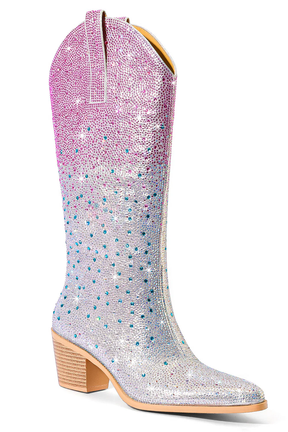 Sparkly Silver Rhinestone Knee High Cowgirl Boots - JUORTHO
