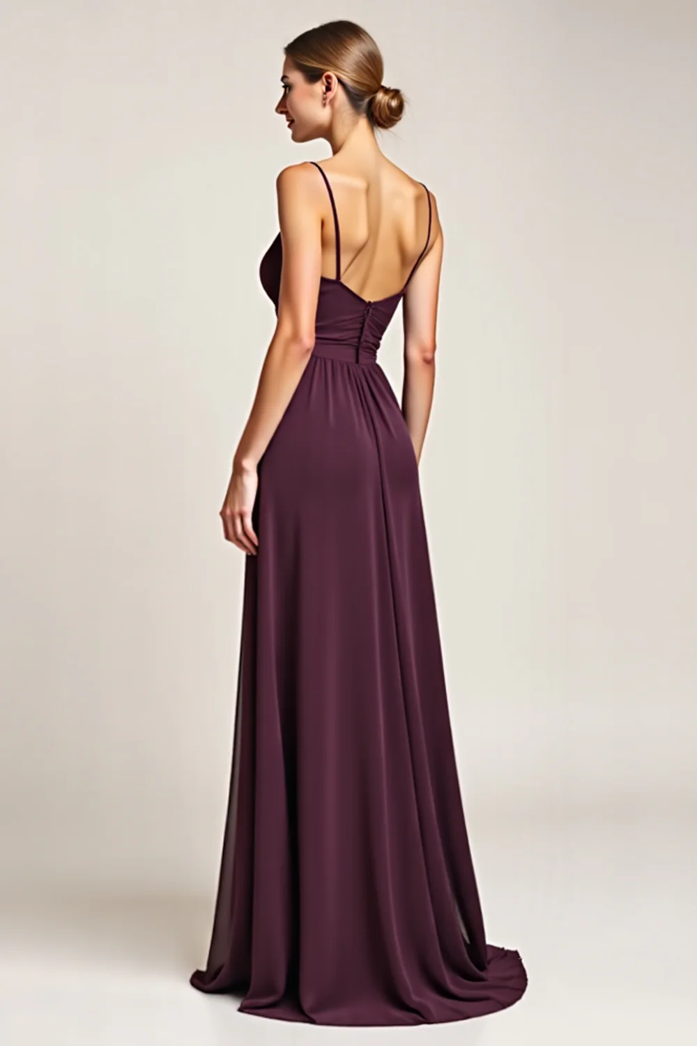 Purple A Line Backless Long Bridesmaid Dress with Slit - JUORTHO