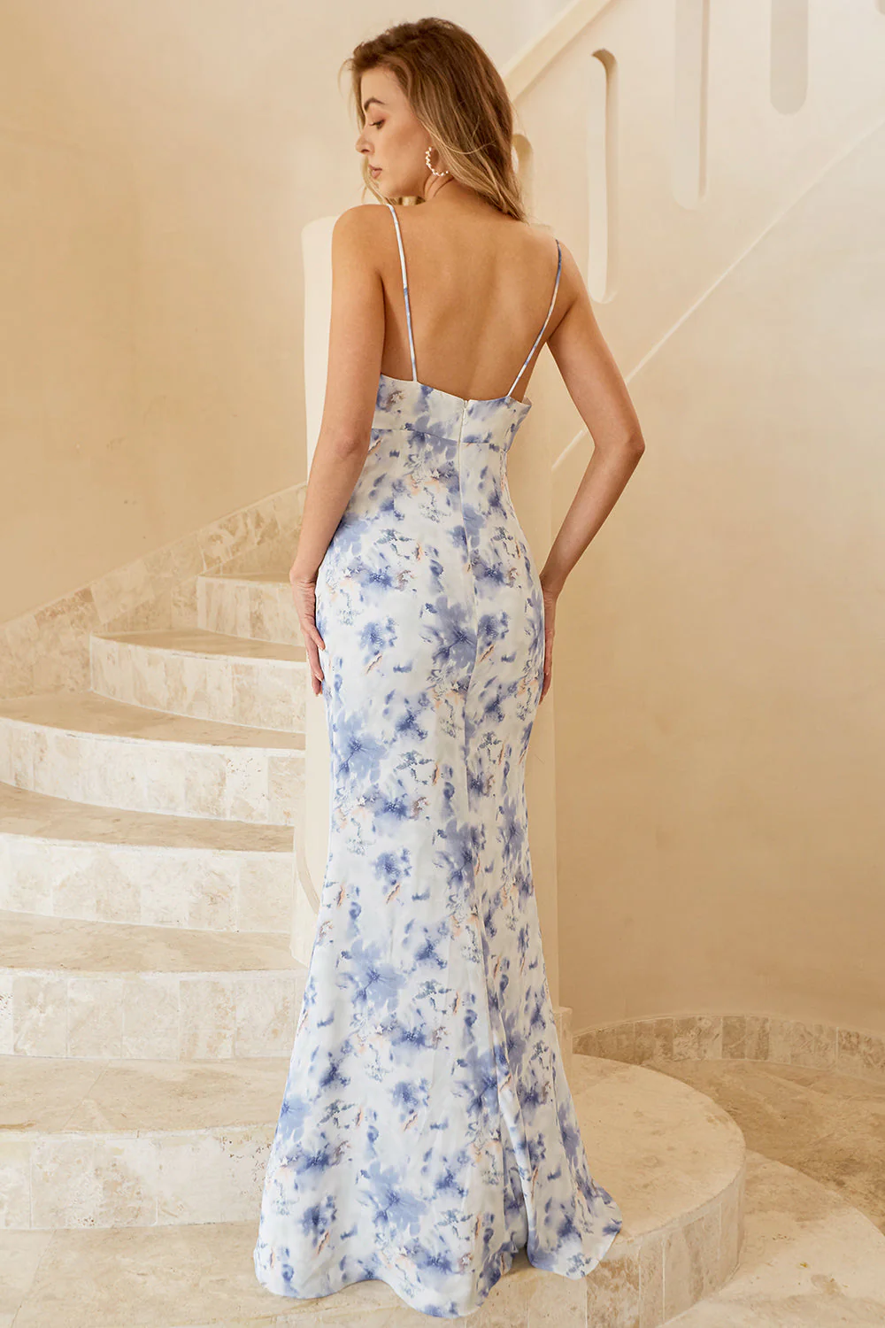 Blue Floral Boho Bridesmaid Dress - JUORTHO