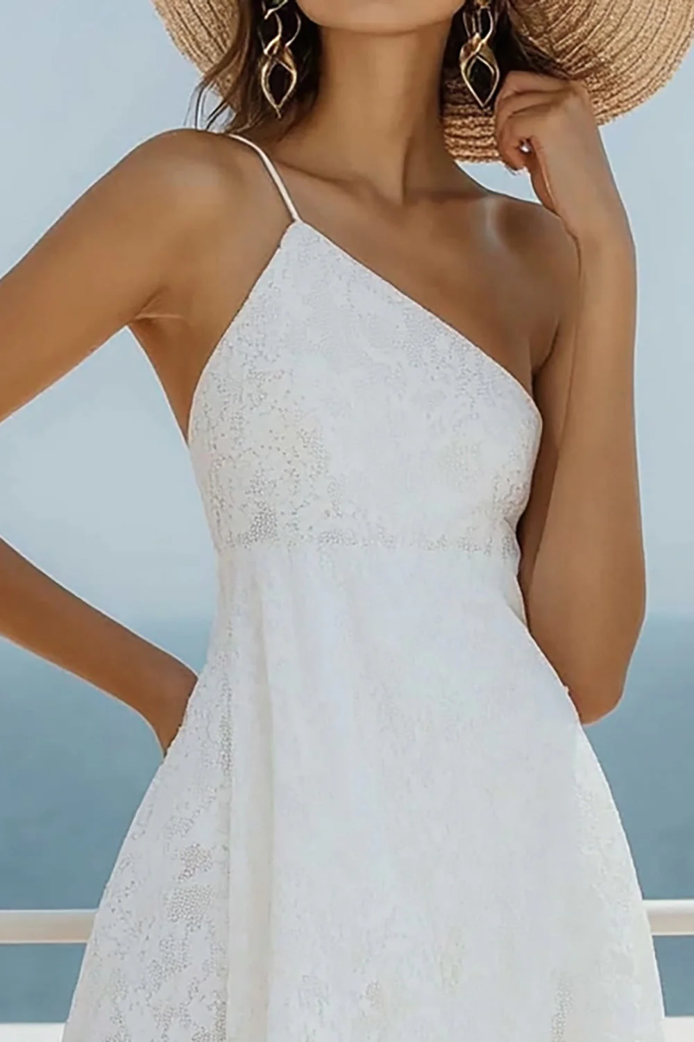 White Lace One Shoulder Short Asymmetrical Graduation Dress - JUORTHO