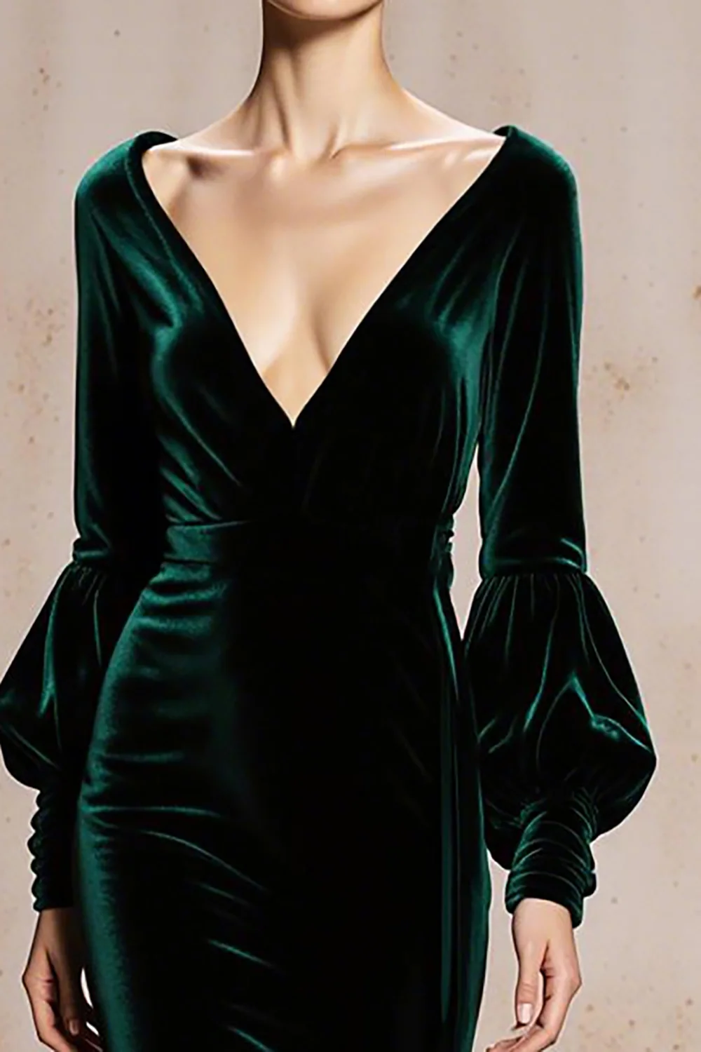 Dark Green Velvet Mermaid V-Neck Long Sleeves Holiday Party Dress - JUORTHO