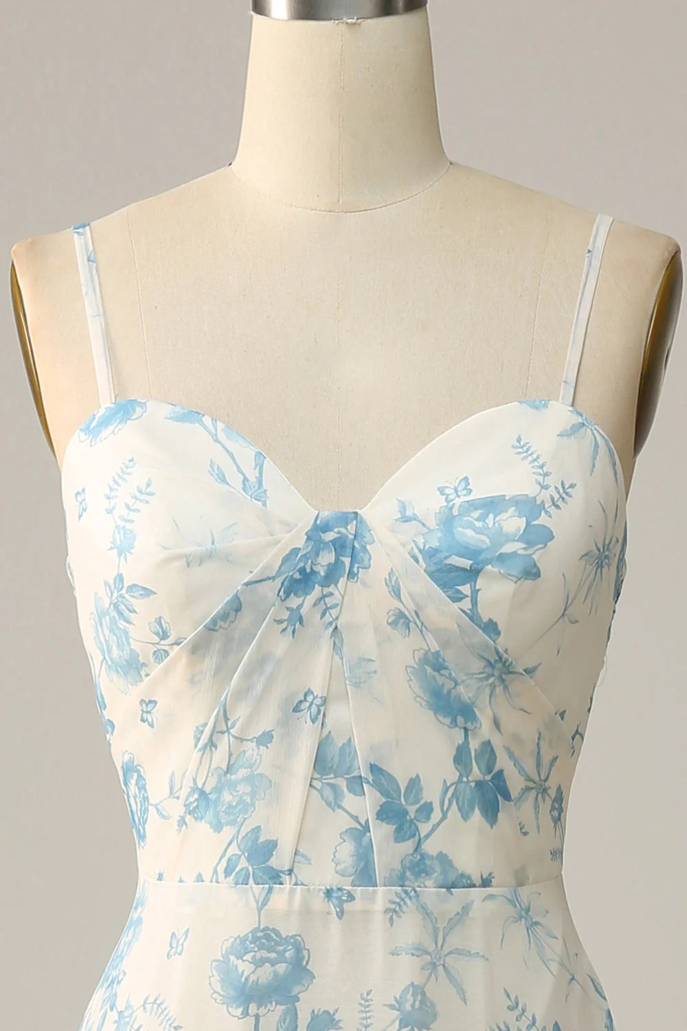 Spaghetti Straps Purple Floral Long Bridesmaid Dress - JUORTHO