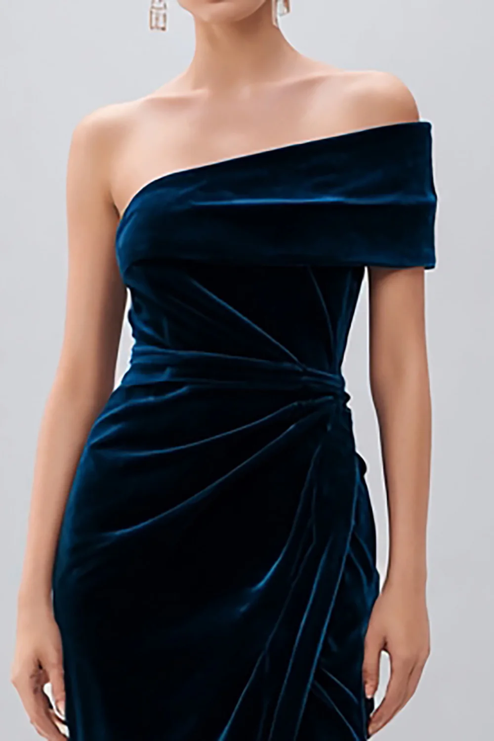 Navy Velvet Sheath Midi Holiday Party Dress with Slit - JUORTHO