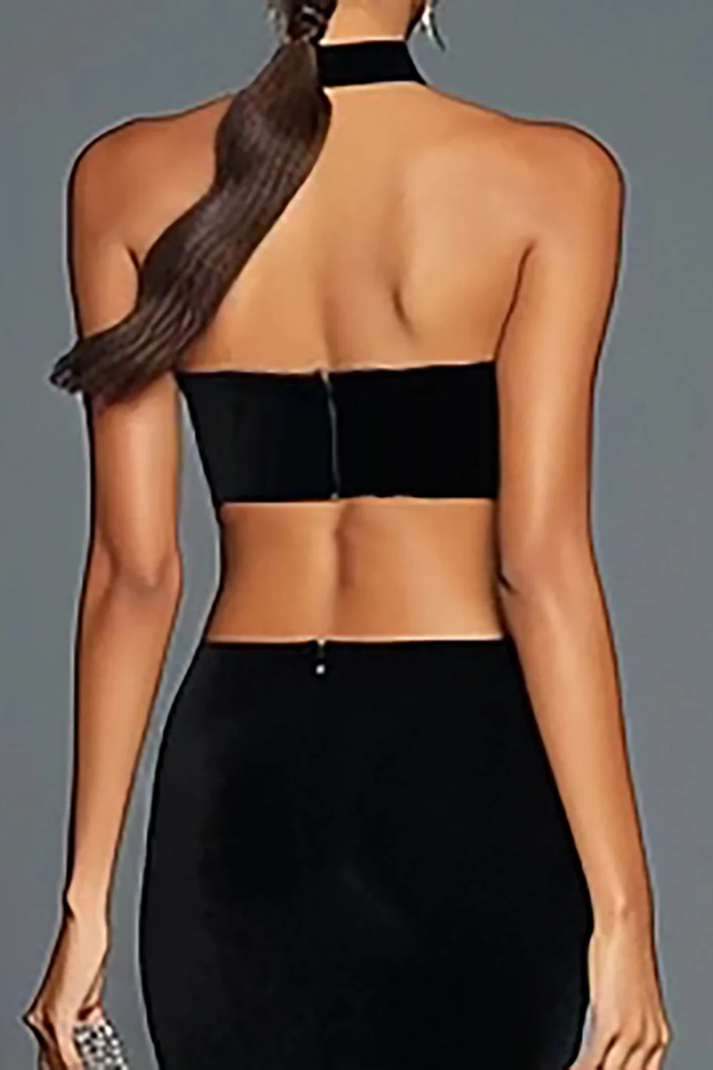Black Velvet Mermaid Halter Long Holiday Party Dress with Slit - JUORTHO