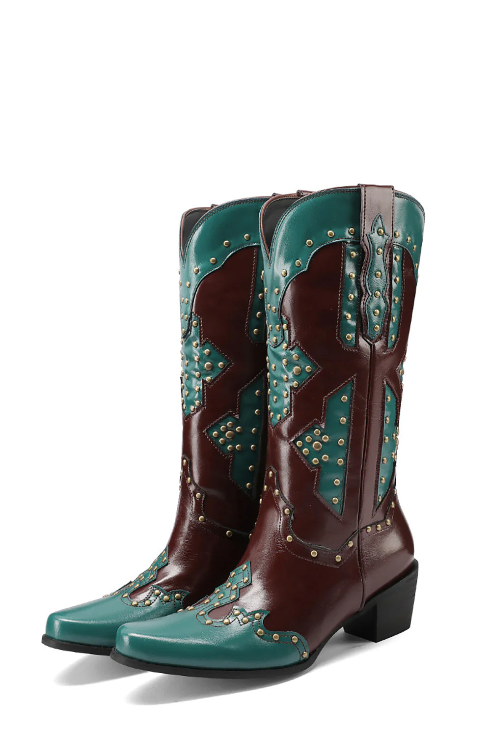 Women's Embroidered Blue Pointed Toe Calf High Cowgirl Boots - JUORTHO