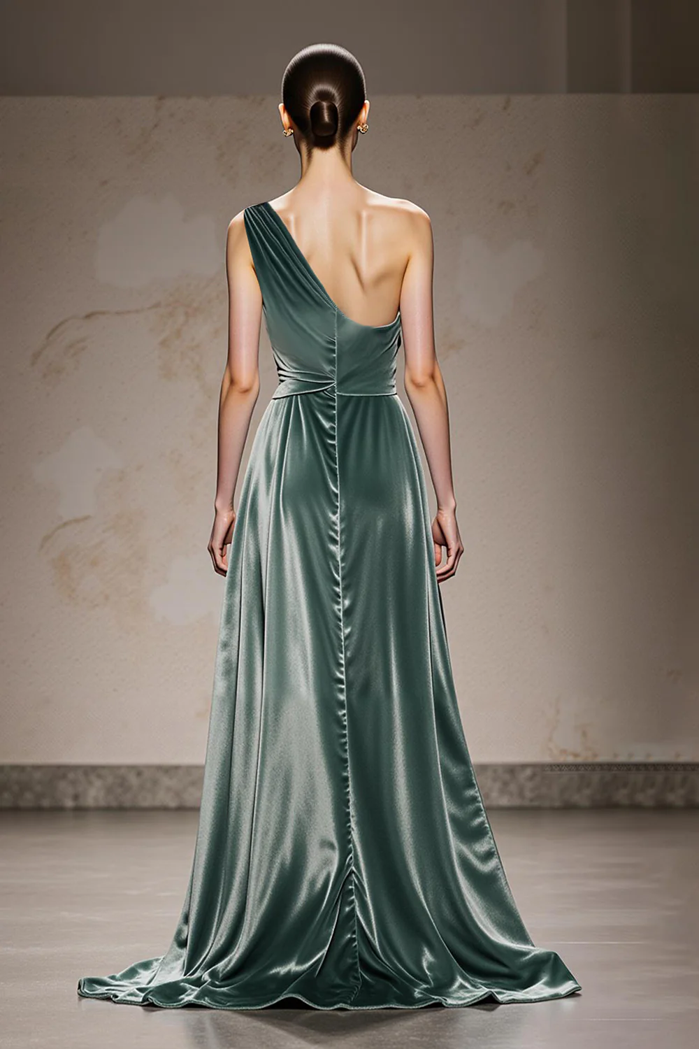 Mint Green Velvet One Shoulder Long Formal Dress with Slit - JUORTHO