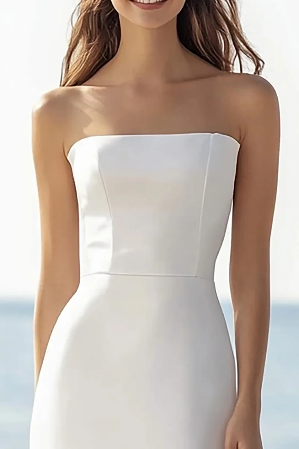 Simple Satin Strapless Ivory Maxi Rehearsal Dinner Dress - JUORTHO