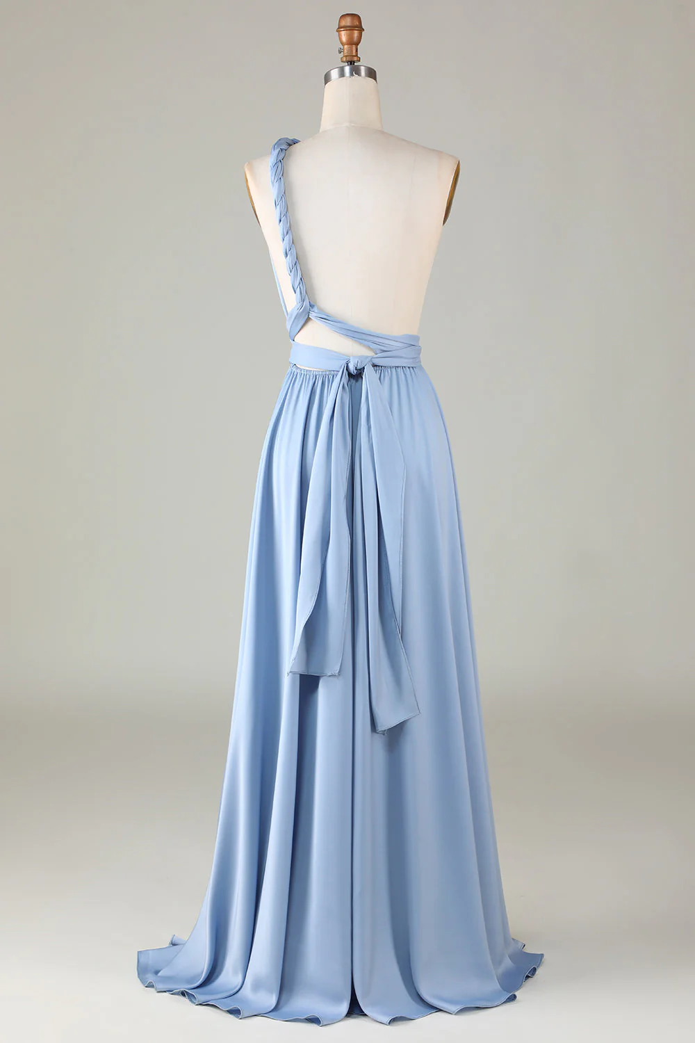 Convertible Blue Satin Bridesmaid Dress with Slit - JUORTHO