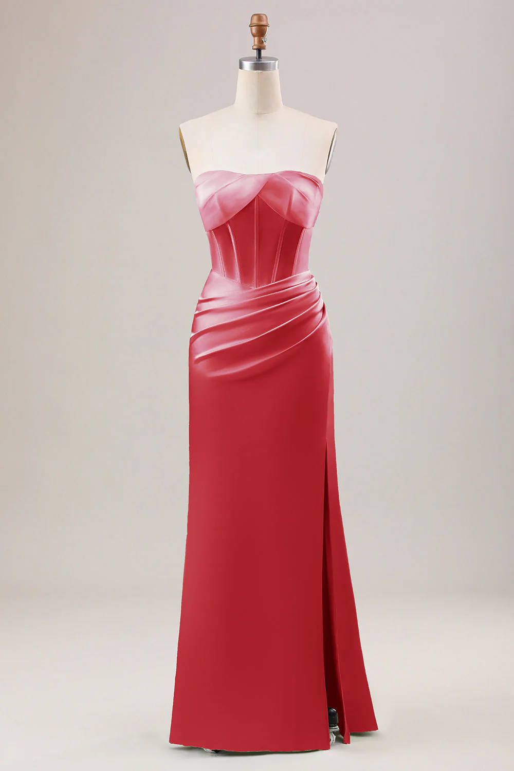 Sheath Corset Strapless Long Green Bridesmaid Dress With Slit - JUORTHO