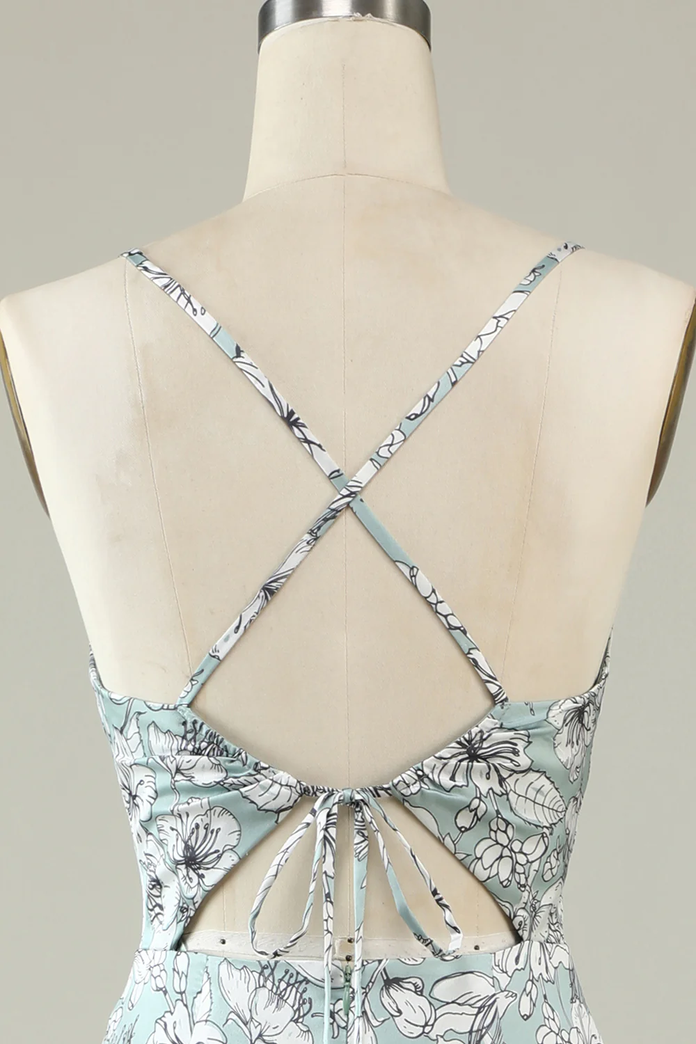 Grey Green Mermaid Floral Bridesmaid Dress - JUORTHO