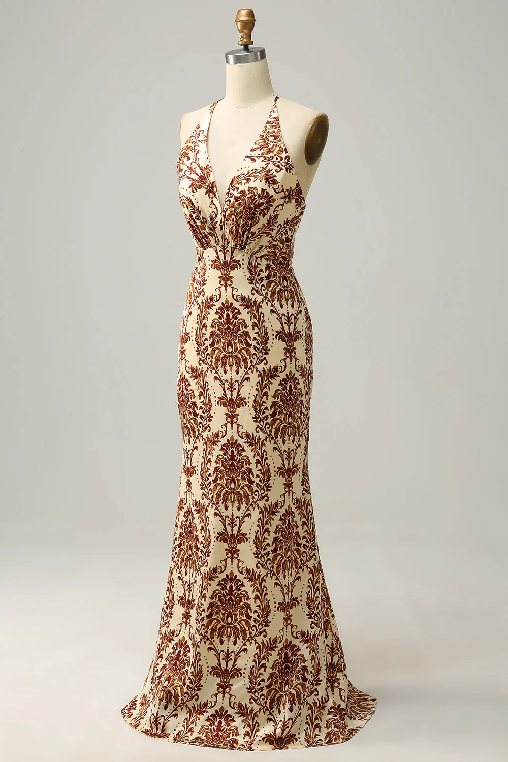 Mermaid Printed Brown Long Bridesmaid Dress - JUORTHO