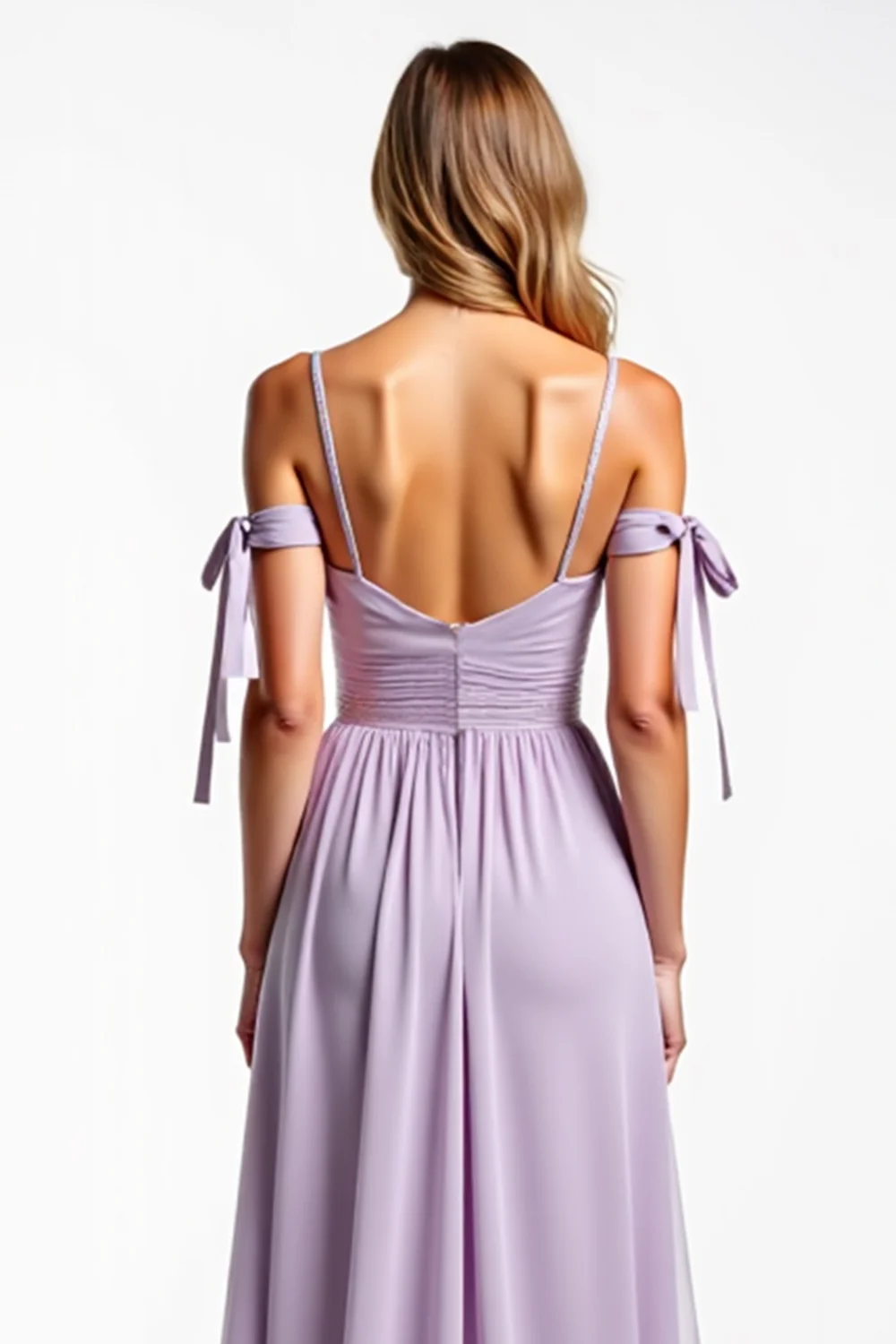 Spaghetti Straps Lilac Chiffon Long Bridesmaid Dress - JUORTHO