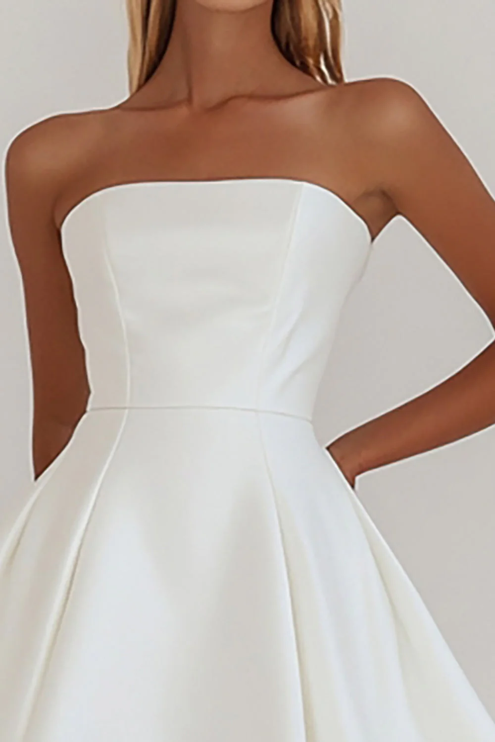 Simple White A-Line Strapless Little White Graduation Dress - JUORTHO