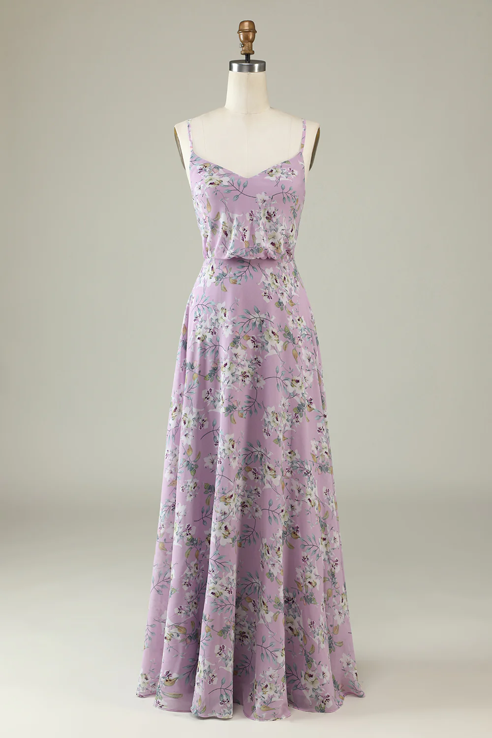 Black White Flower Boho Chiffon Bridesmaid Dress - JUORTHO