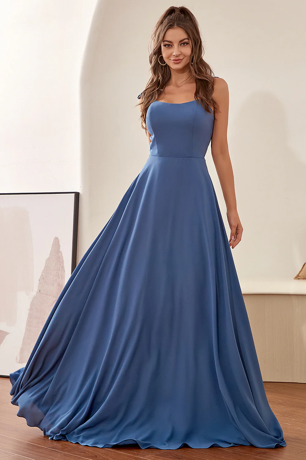 Grey Blue Spaghetti Straps Bridesmaid Dress - JUORTHO
